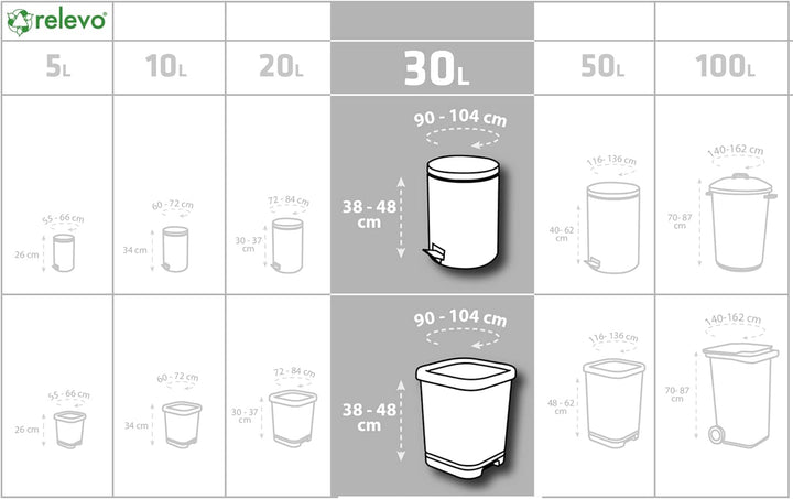 Relevo 100% Recycled Heavy Duty Bin Liners 30L - 45 Count (3 Rolls)