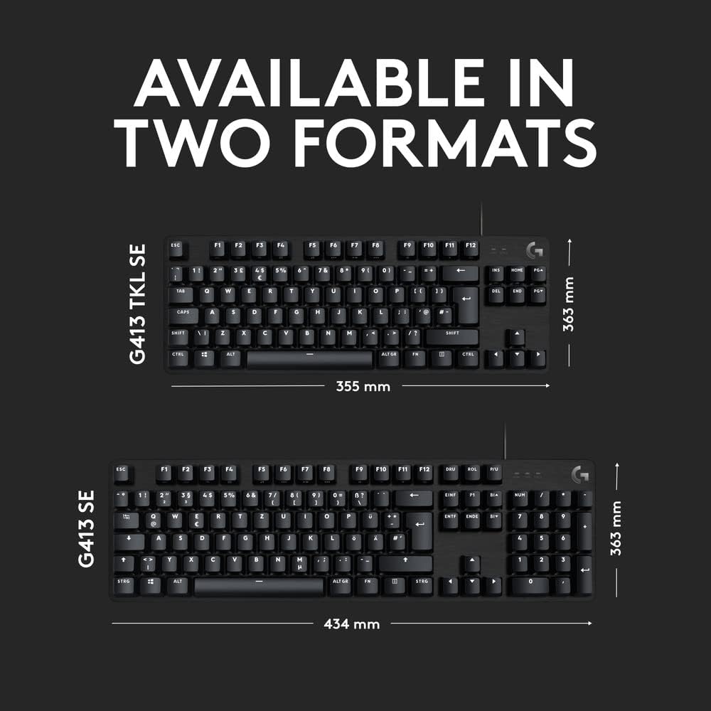 Logitech G413 TKL SE Mechanical Gaming Keyboard - Tenkeyless with Tactile Switches, PBT Keycaps, Backlit Black Aluminum Design