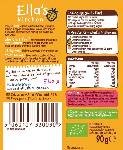 Ella's Kitchen The Yellow One Organic Fruit Smoothie - Banana Mango Apricot 5 x 90g