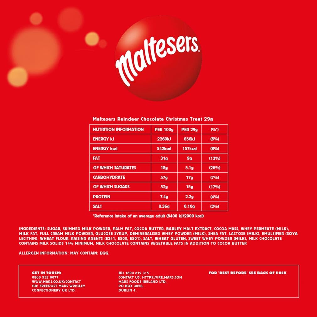 Maltesers - Milk Chocolate Reindeer Christmas Gift Box, 32 Pack Festive Stocking Filler