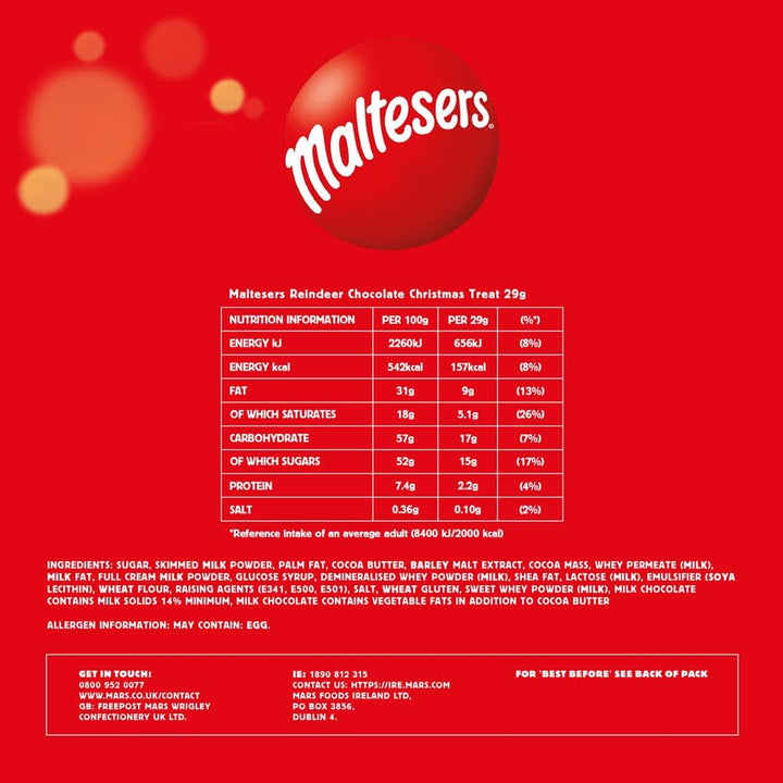 Maltesers - Milk Chocolate Reindeer Christmas Gift Box, 32 Pack Festive Stocking Filler