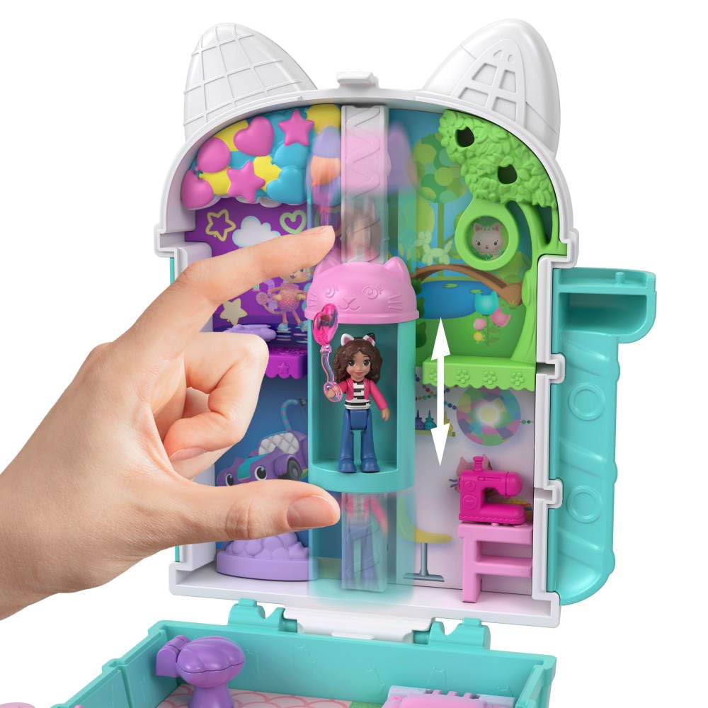 Polly Pocket x Gabbys Puppenhaus-Spielset – 15-teiliges interaktives Kompaktset mit Puppen- und Kätzchenfreunden 6