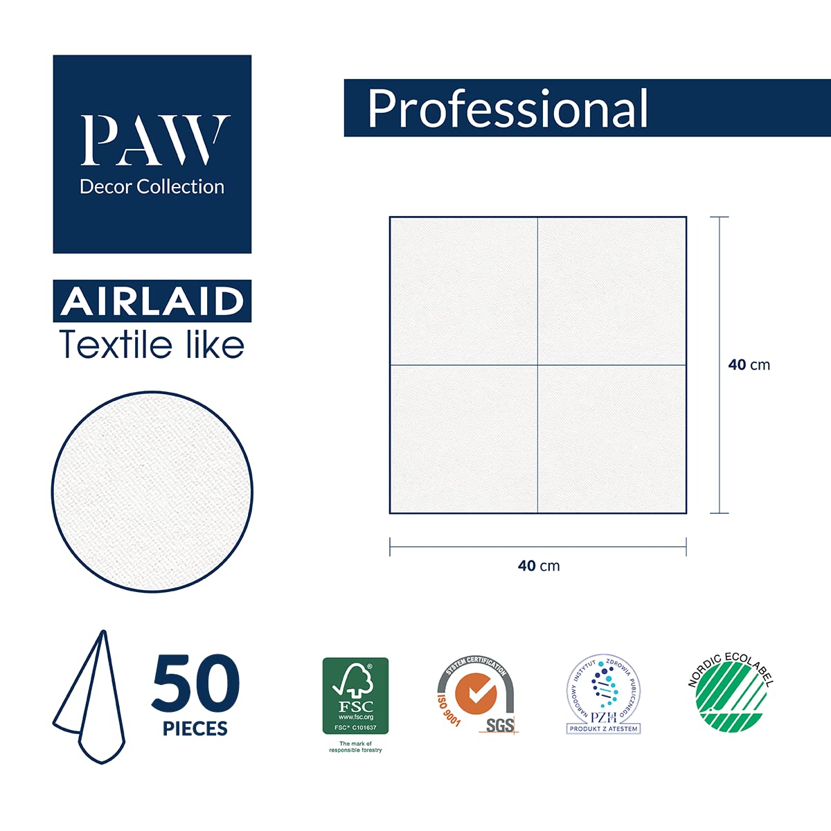 PAW Cloth-Like Airlaid Napkins 40 x 40 cm | 50 Pieces | Willow Branch 2