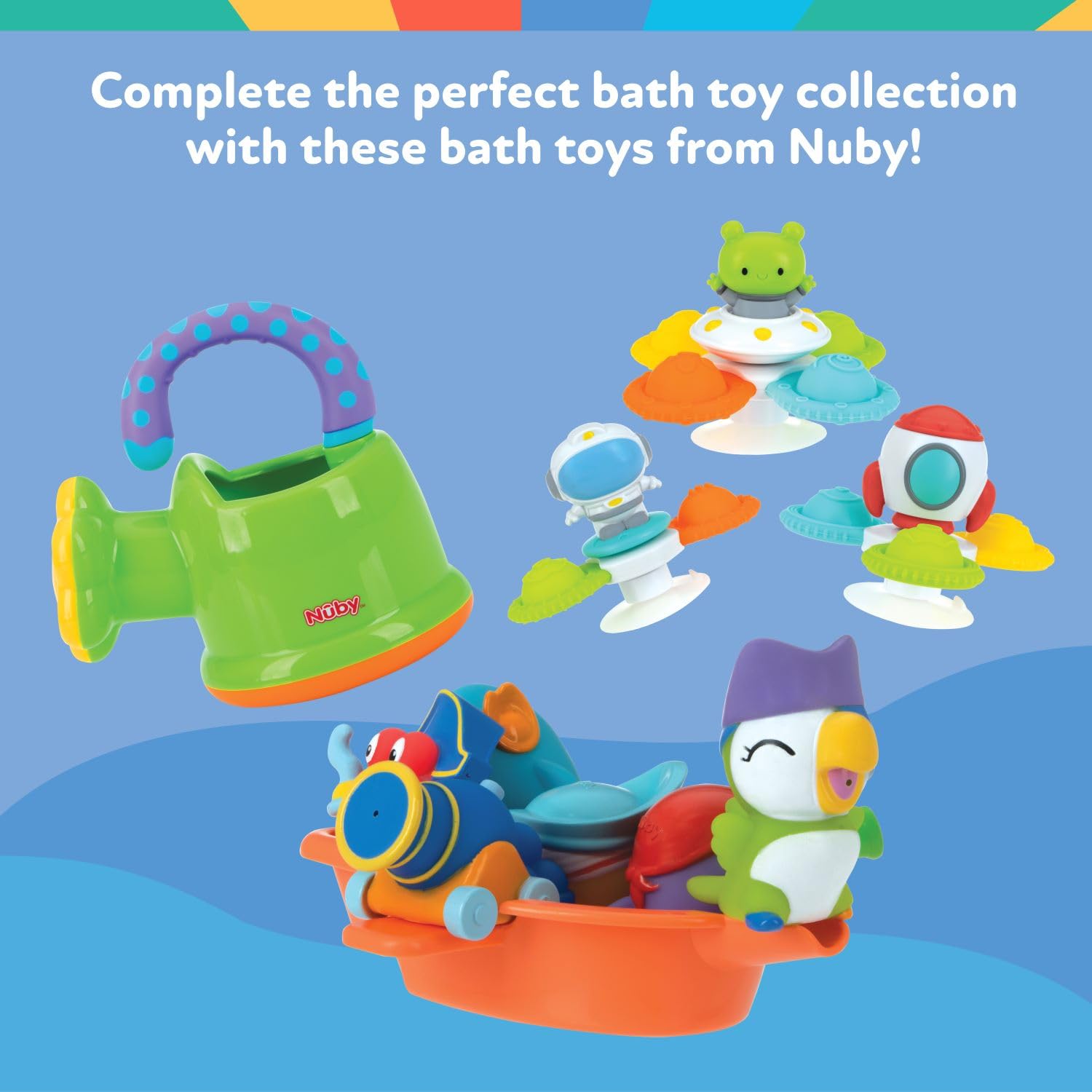 Nuby Floating Octopus Bath Toy with 3 Throwing Rings | Ages 18 Months+ | Purple 8