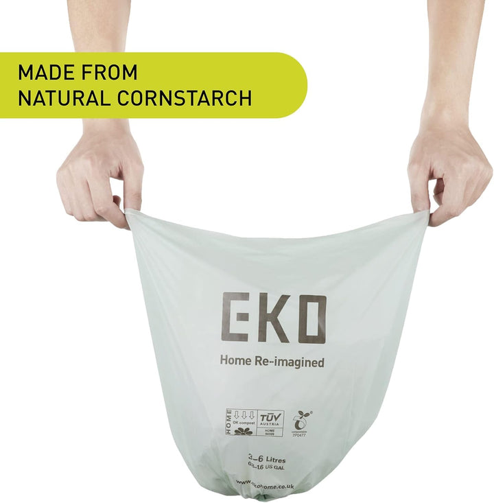 EKO Compostable Bin Liners for Food Waste Caddies, 3-6L Capacity, 20 Bags, White