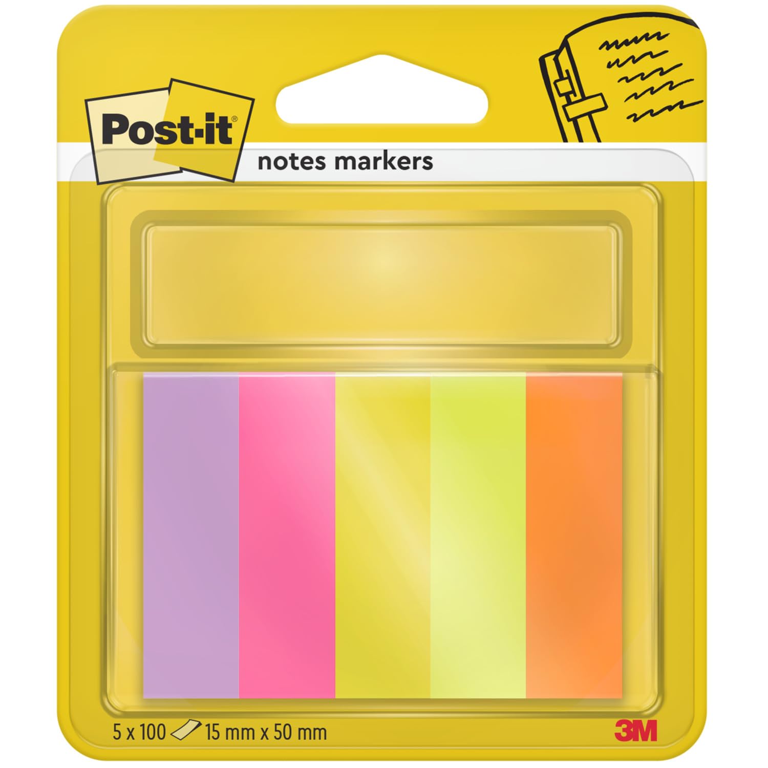 Post-it 670-5 Note Page Markers - 15mm x 50mm | Orange/Green/Yellow/Pink/Neon Pink | 100 Sheets 1