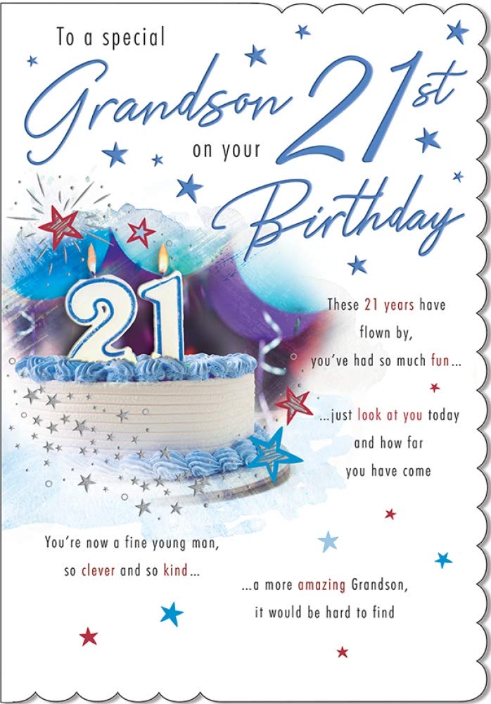 Piccadilly Greetings Traditional Age 21 Grandson Birthday Card | 9 x 6 Inches