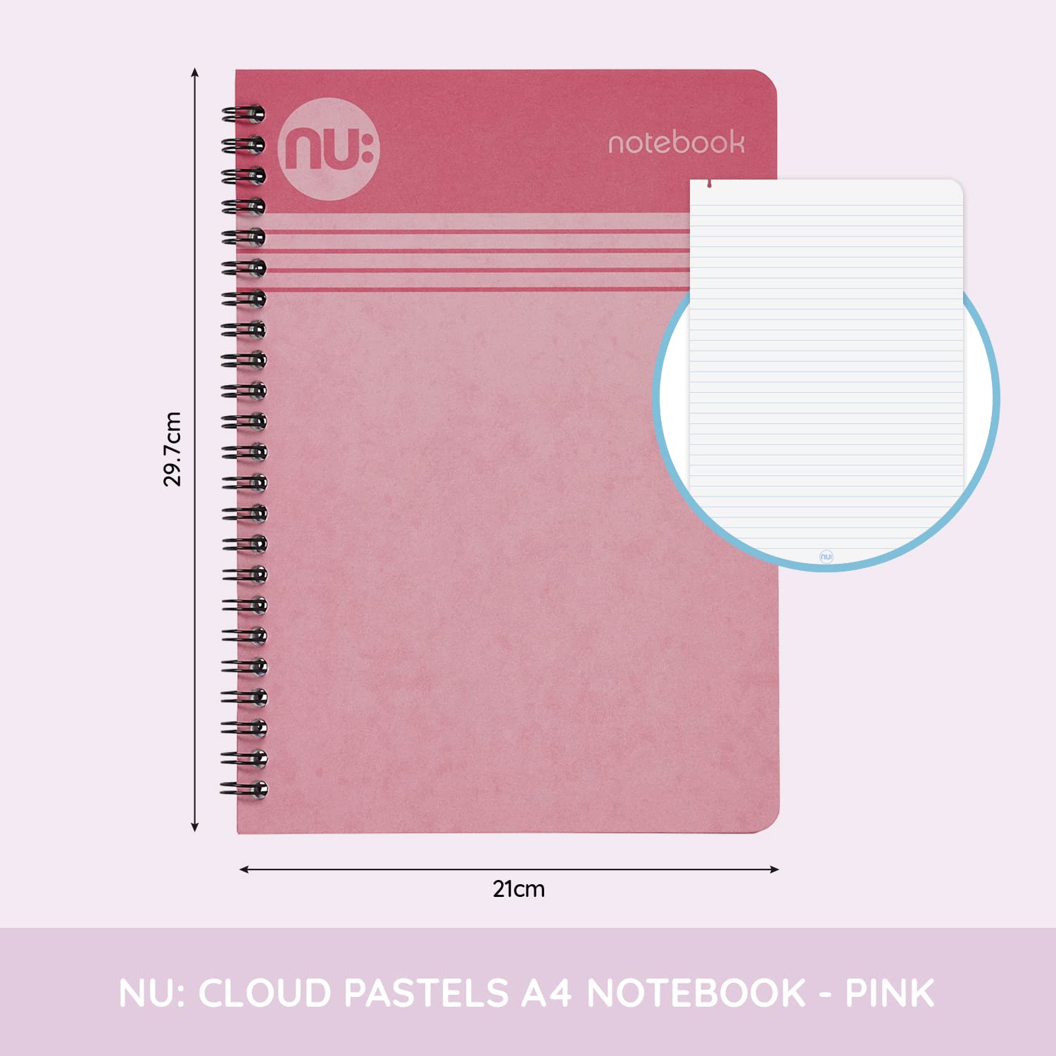 nu: Cloud Pastels Wirebound Notebook - A4 Ruled | 80gsm FSC Paper | Pink Soft Cover