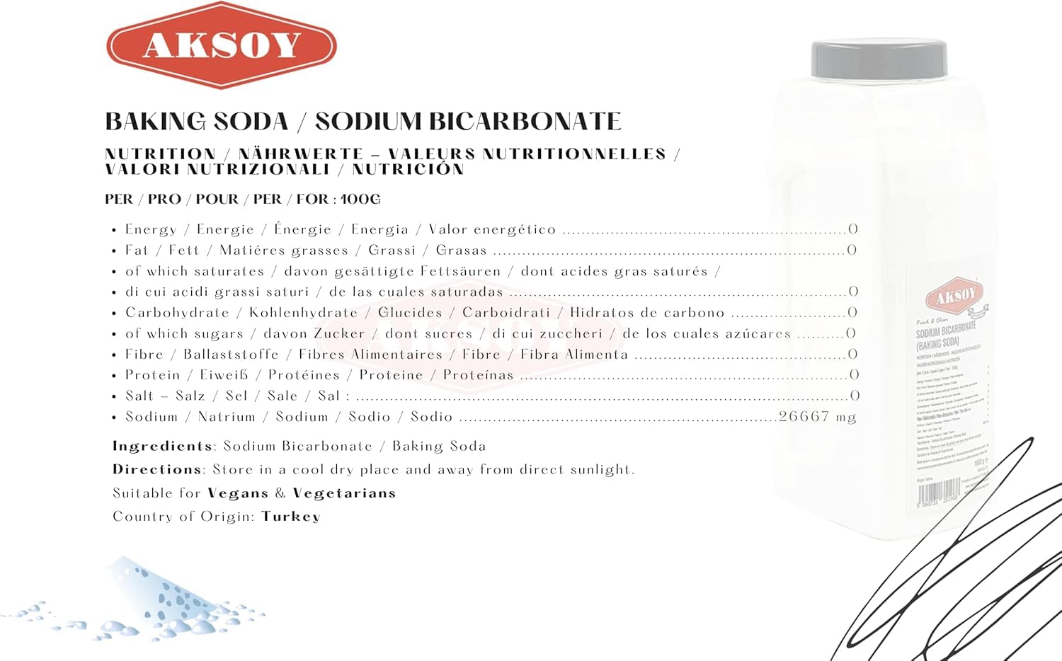 Aksoy - Pure Baking Soda 1KG | Sodium Bicarbonate Powder for Baking & Cleaning 6
