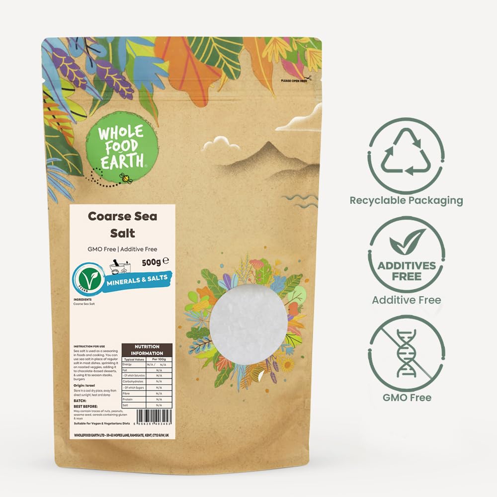 Wholefood Earth Coarse Sea Salt - 500g Bag | GMO Free | Additive Free 3
