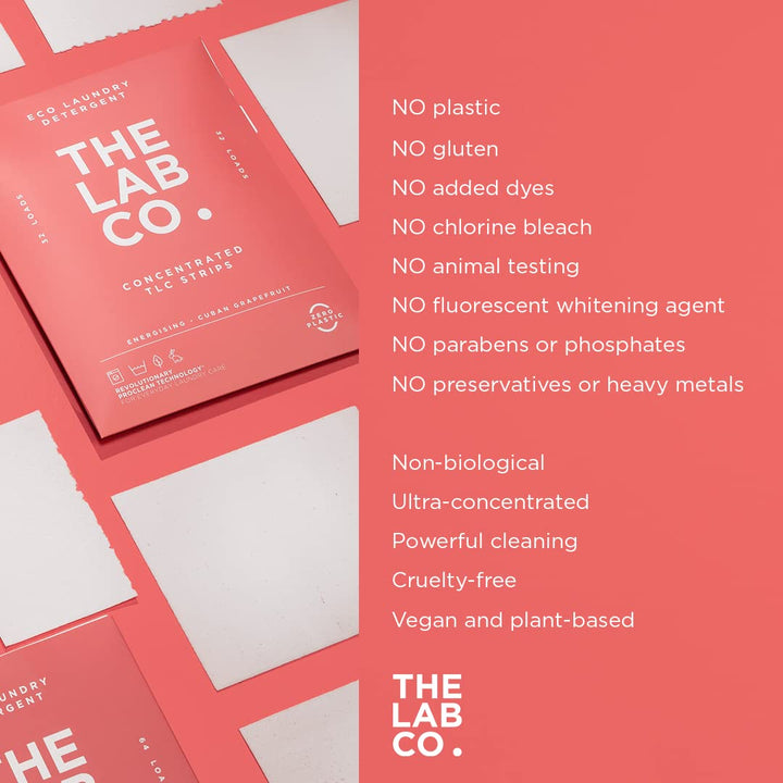 The Lab Co. - Laundry Detergent Strips (32 Loads, Non-Bio, Sensitive Skin, Energising Grapefruit Amber Eucalyptus)