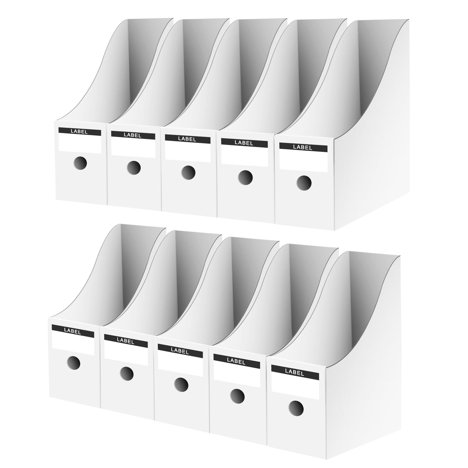 Woobroo Magazine File Holder - 10 Pack A4 Size Cardboard Organiser | White | 260x90x270mm