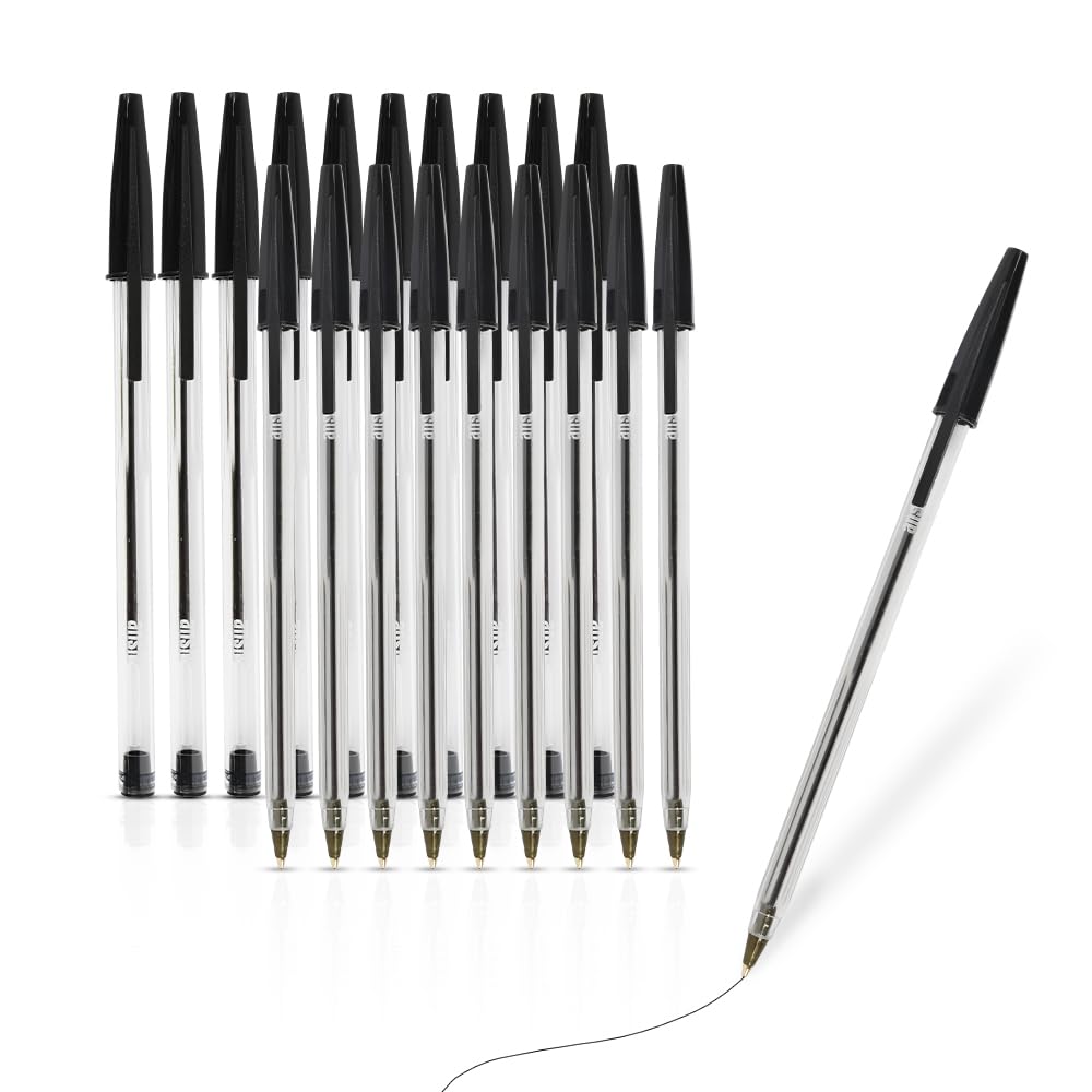 ANSIO Black Ballpoint Pens - Medium 1.0mm Tip, Smooth Writing, Pack of 20