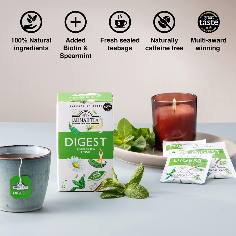 Ahmad Tea Digest Infusion - Sweet Mint & Fennel Herbal Tea with Biotin - 20 Teabags 7