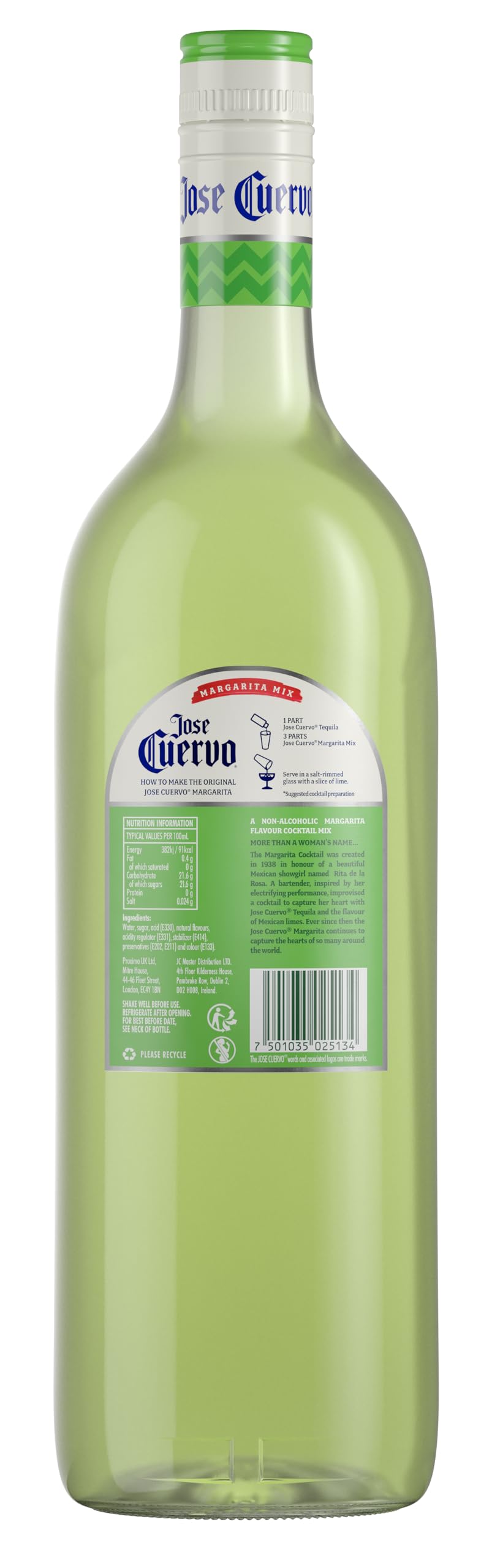 Jose Cuervo Margarita Mix - Classic Lime & Triple Sec Flavor | 1L Non-Alcoholic Mix