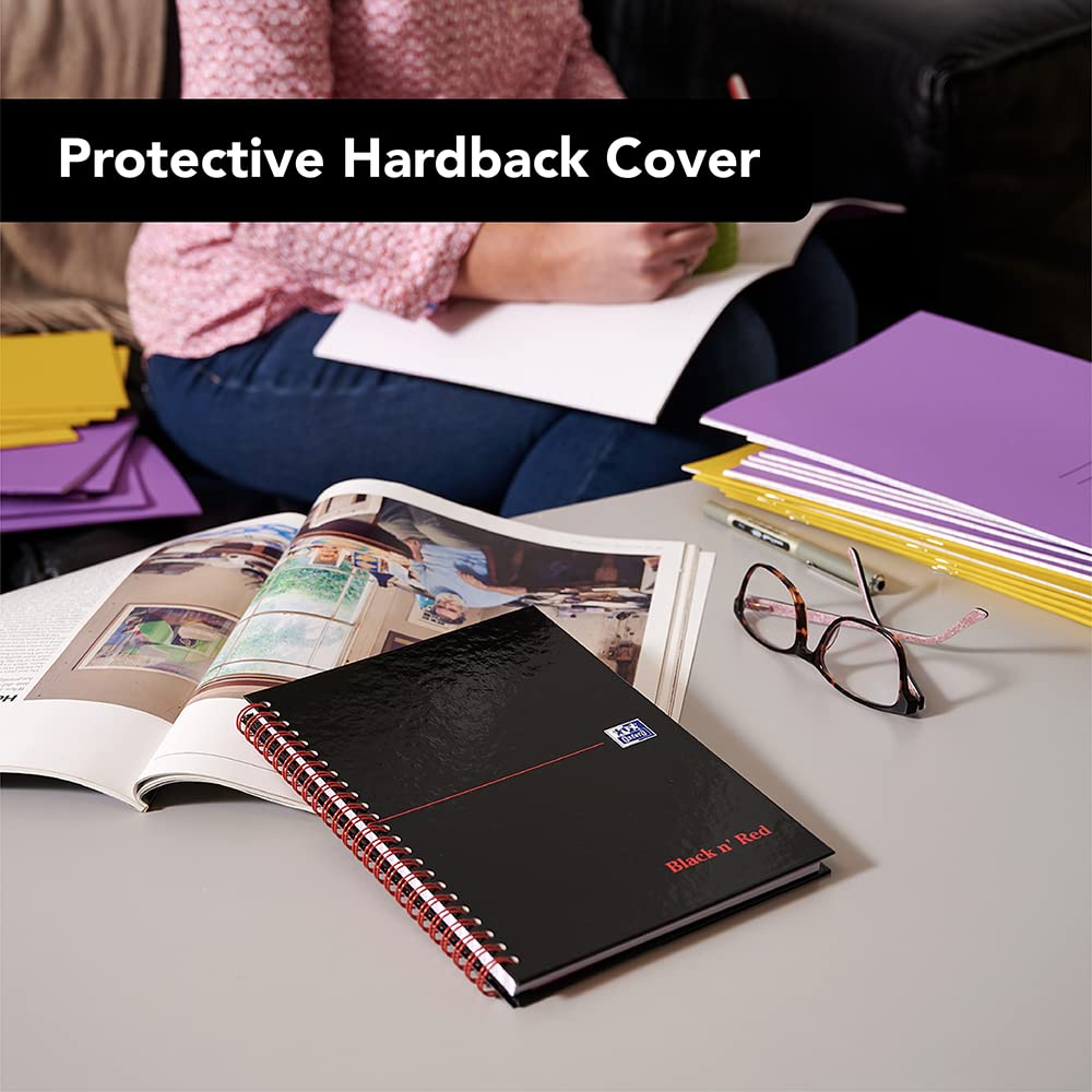 Black n' Red A6 Wirebound Hardback Notebook - 140 Pages Ruled with Header/Footer | Twin Wire 4