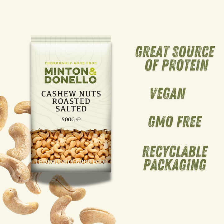 Minton & Donello Roasted and Salted Cashew Nuts, 500g Pack