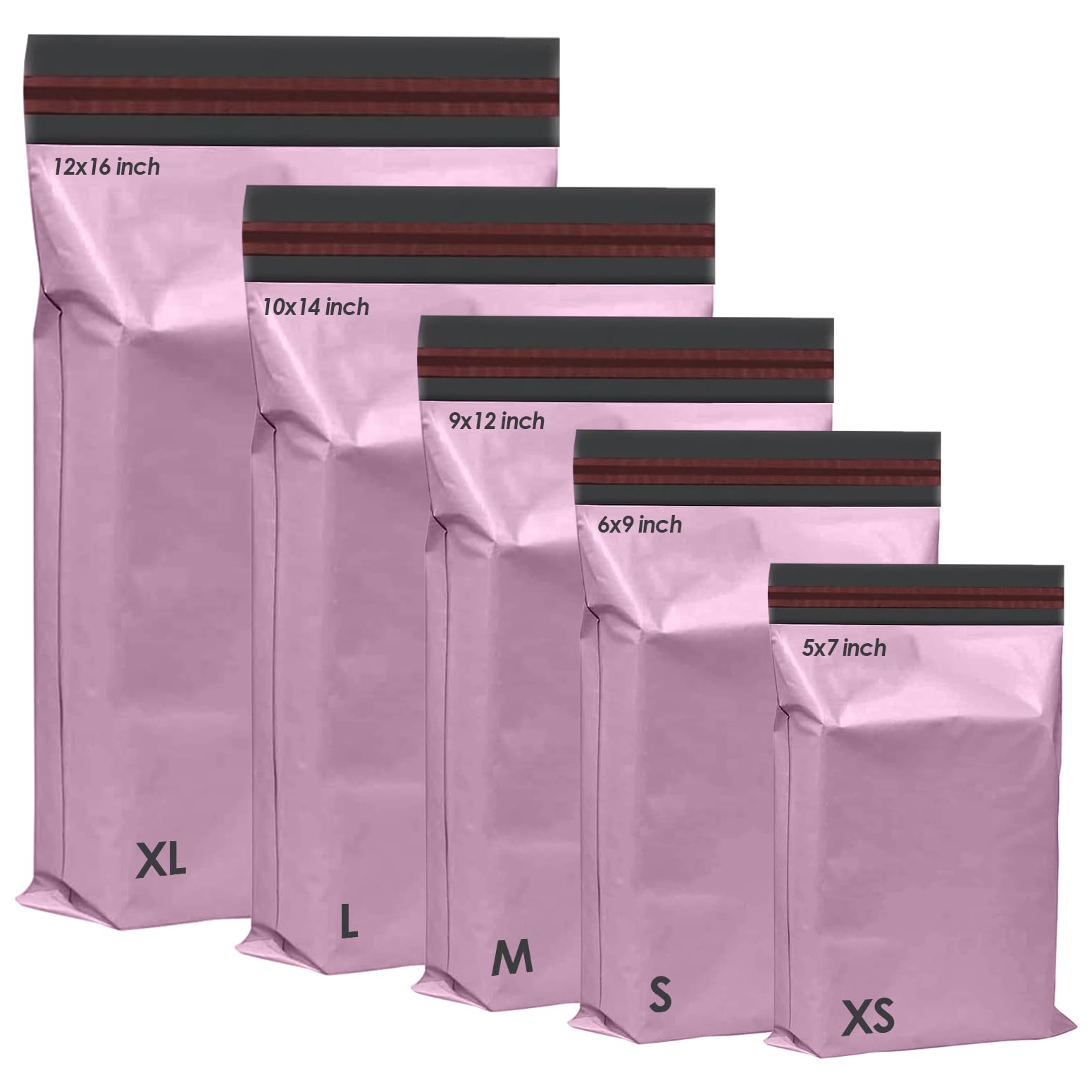 iSOUL 125 Pink Poly Mail Bags - 5 Assorted Sizes (4.5x7 to 12x16 in) | Self-Seal 1