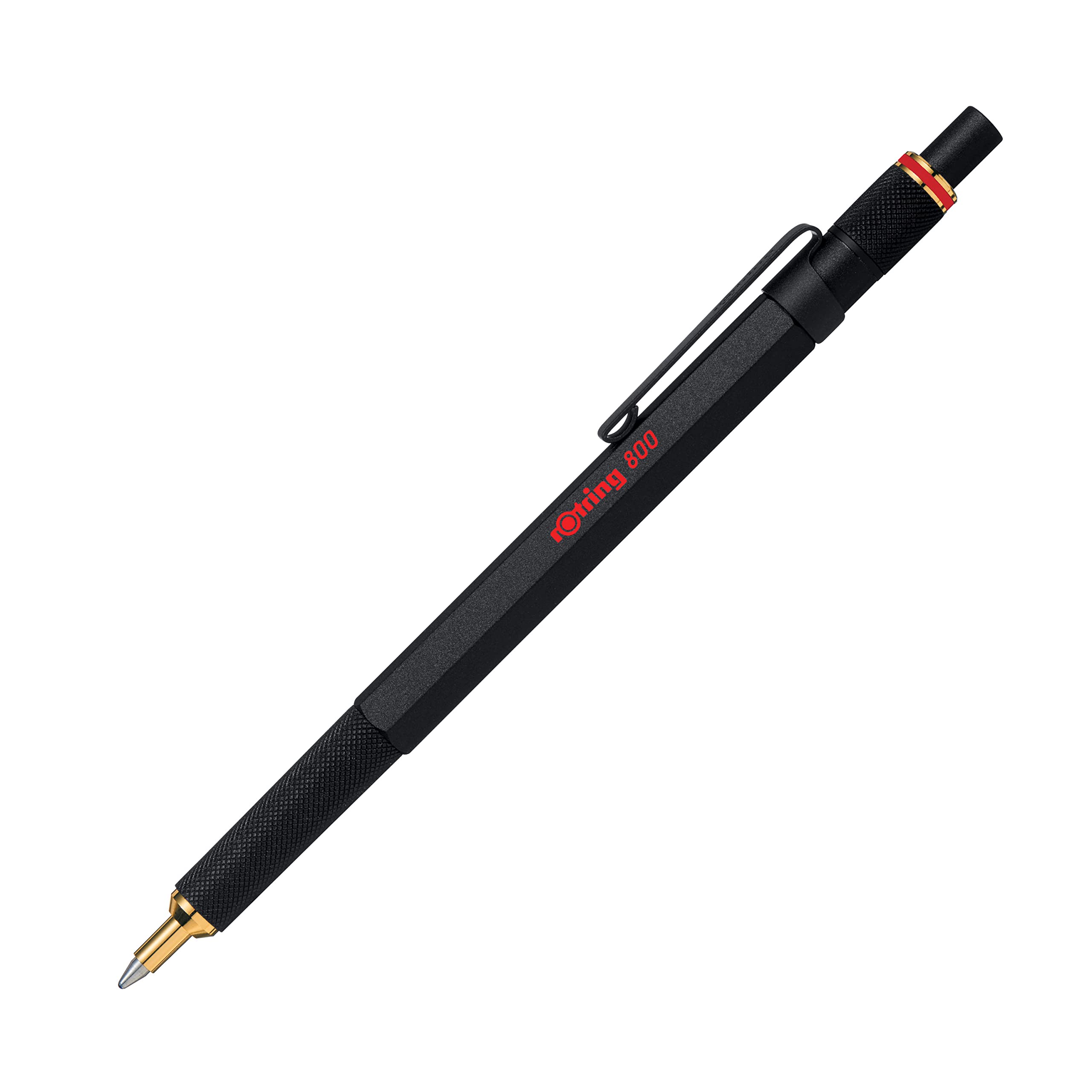 rOtring 800 Retractable Ballpoint Pen - Full Metal Body | Medium Point | Black Ink | Black Barrel 1
