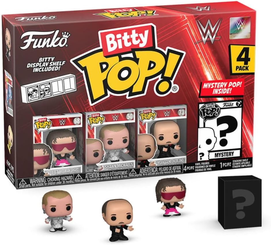 Funko Bitty POP! WWE - Bret “Hit Man” Hart, Shawn Michaels, “Mean” Gene Okerlund & Mystery Figure 4-Pack 1