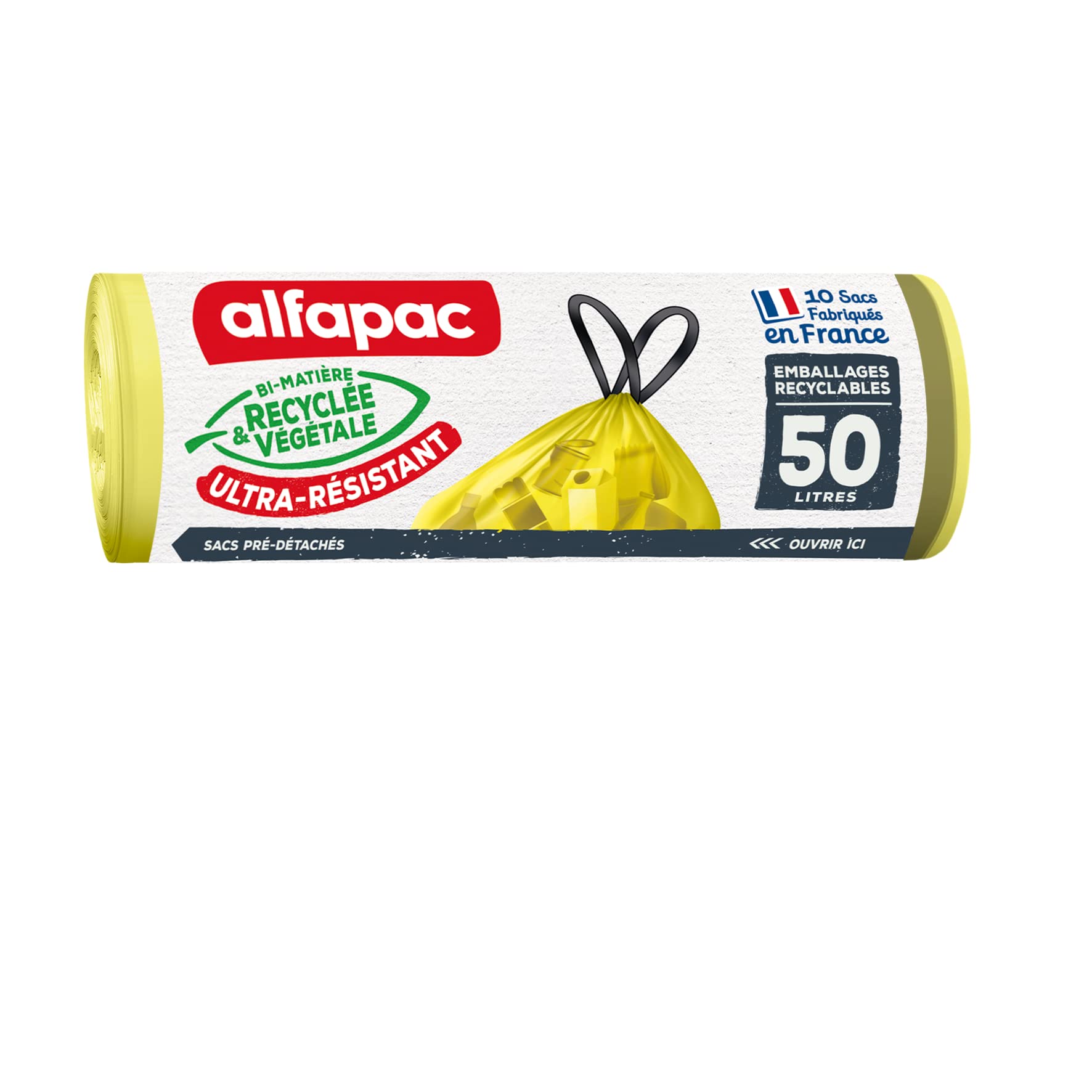 Alfapac Heavy Duty Bin Liners - 50L Capacity, 10 Count, Green | Drawstring Closure 1