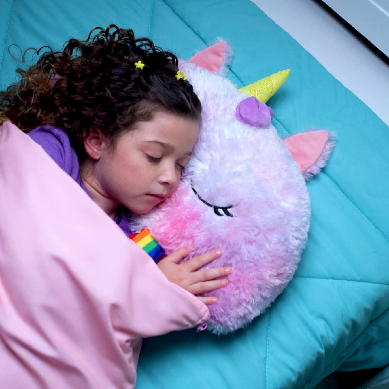 schlafsack mit kuscheltier Happy Nappers Kinderschlafsack Regenbogen-Einhorn – Plüschtier und beq