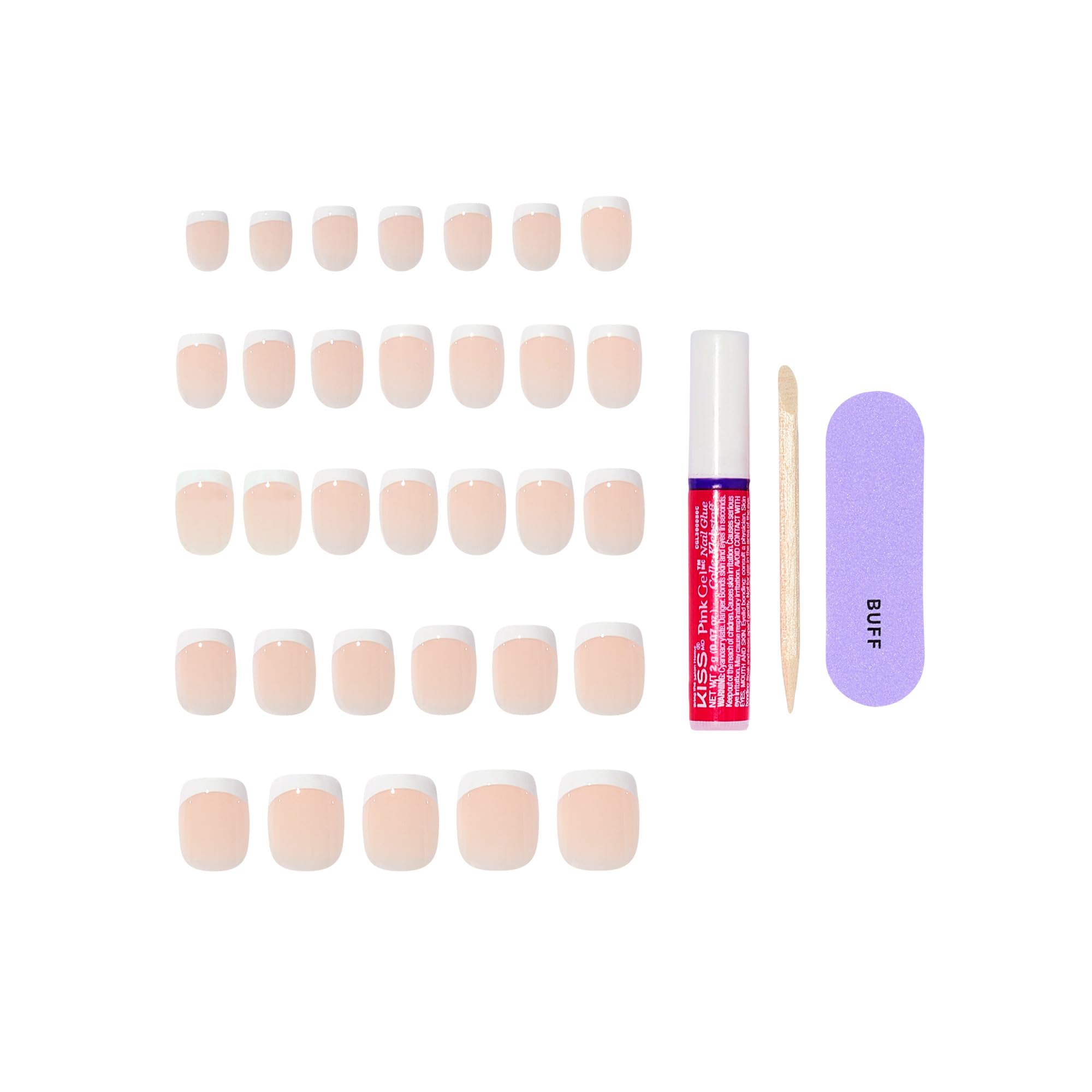 KISS CORE French Tip Press On Nails - 'Perfection' White Petite Squoval 32 Count 4