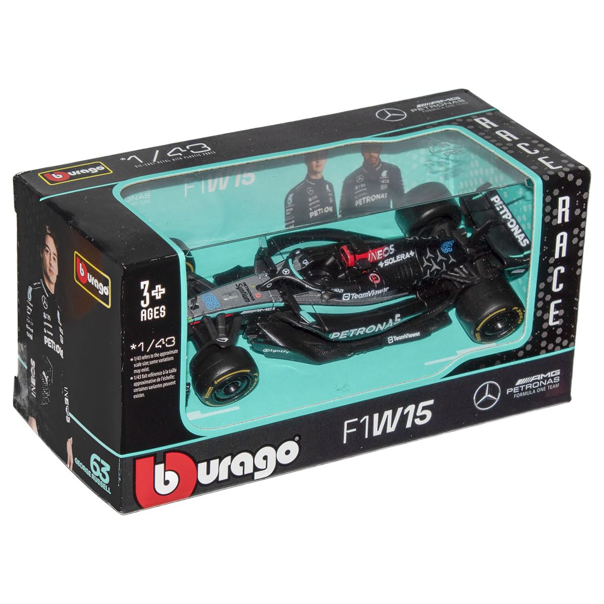 Bburago 1:43 Scale 2024 Mercedes AMG W15 F1 Car - Russell | Diecast Metal Replica 1