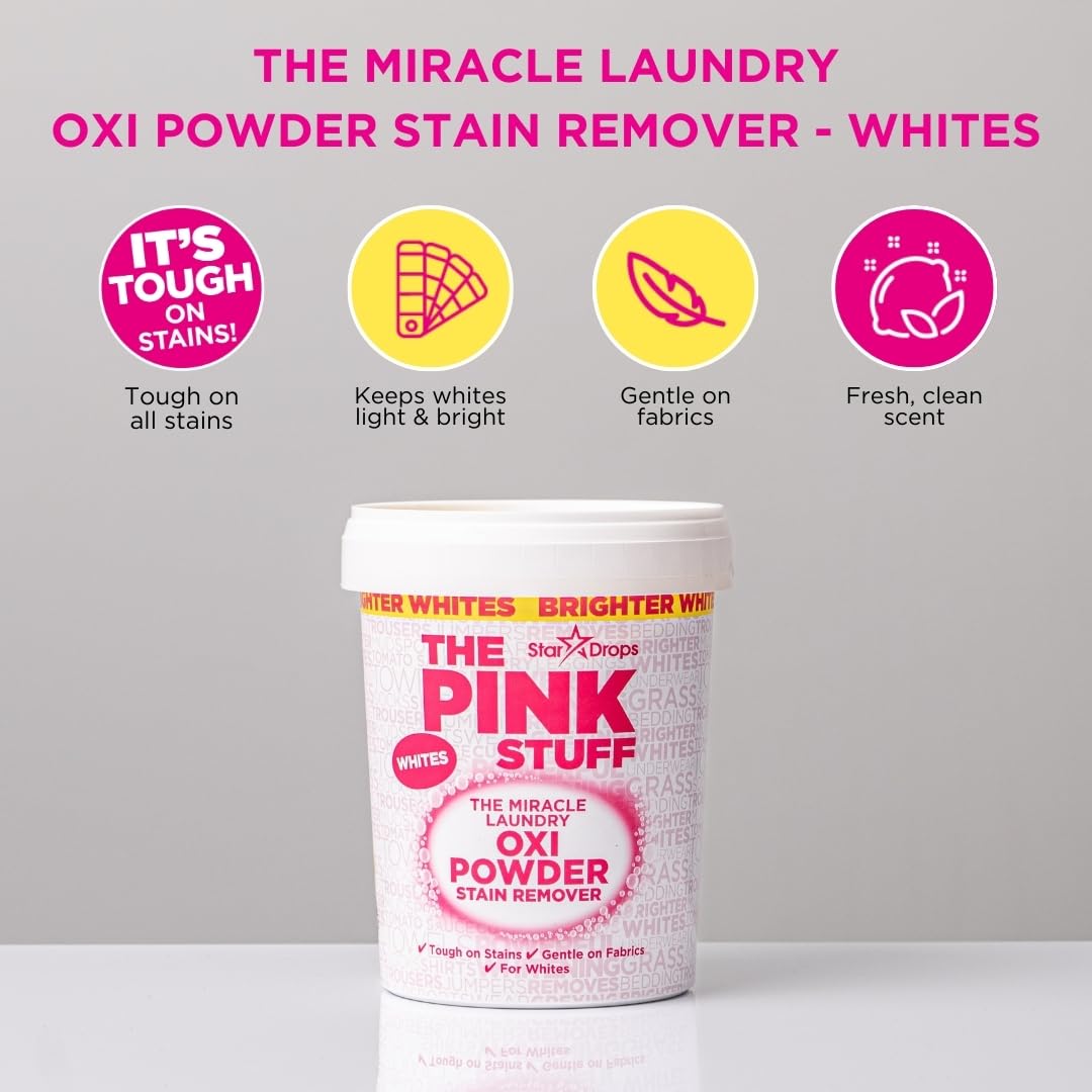 THE PINK STUFF Miracle Laundry Oxi Powder - Stain Remover for Whites | 1kg | Powder 3