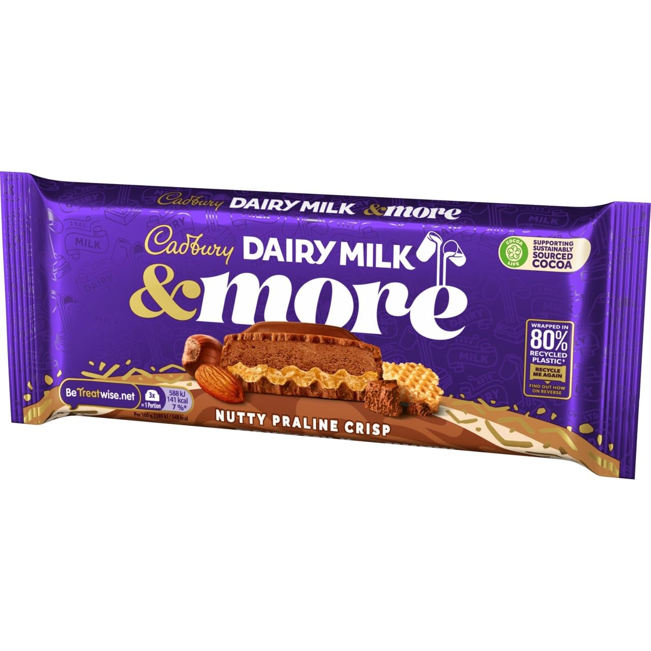Cadbury Dairy Milk & More Nutty Praline Crisp Chocolate Bar, 180g 2