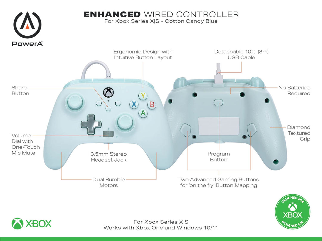 PowerA Enhanced Wired Controller for Xbox Series X|S - Cotton Candy Blue