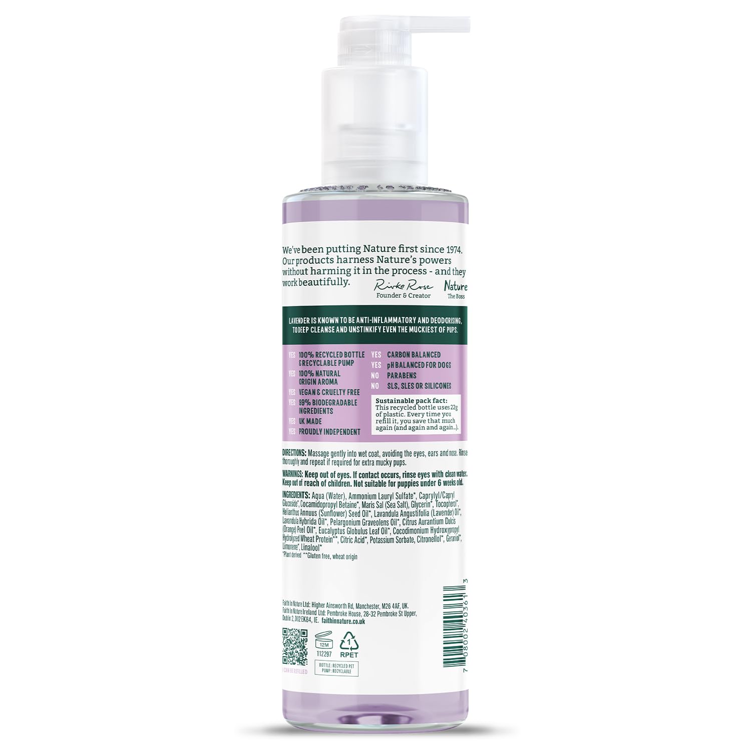 FAITH IN NATURE Lavender Dog Shampoo - Vegan, Cruelty Free, pH-Balanced, 400ml