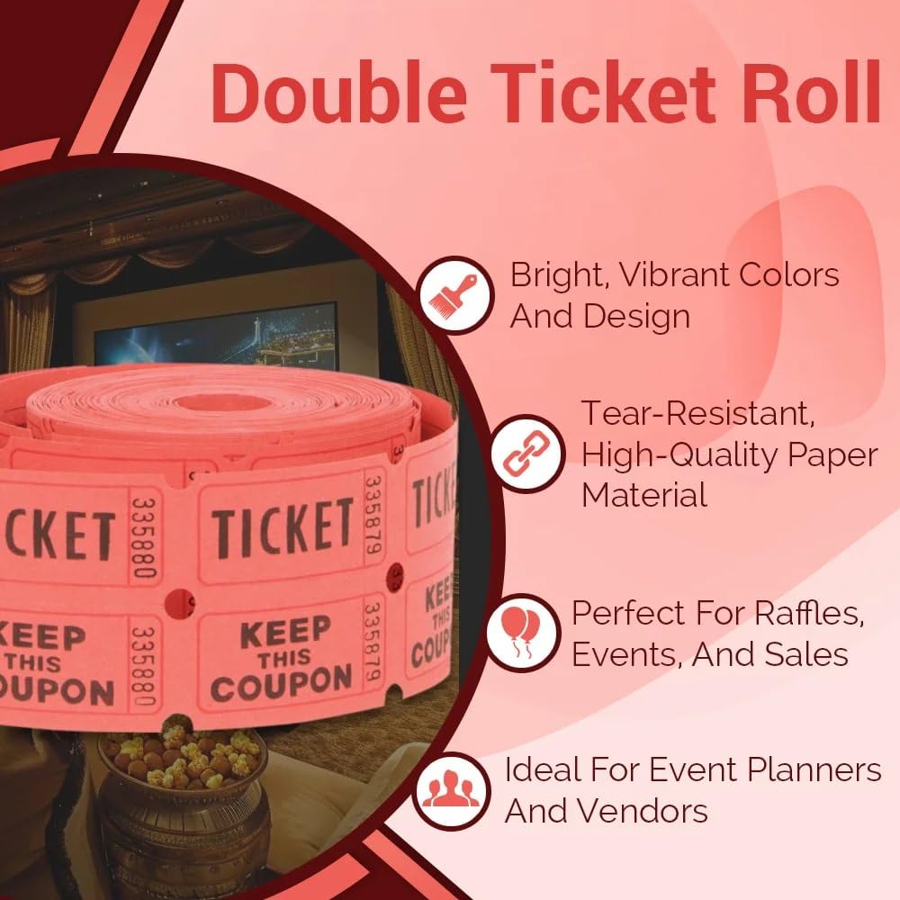 Unique Raffle Tickets - 500 Double Tickets per Roll | Paper | Red, Green, or Blue 5