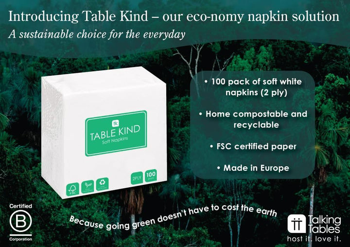 Talking Tables Table Kind 100 Pack Soft White Napkins 2-Ply 33cm