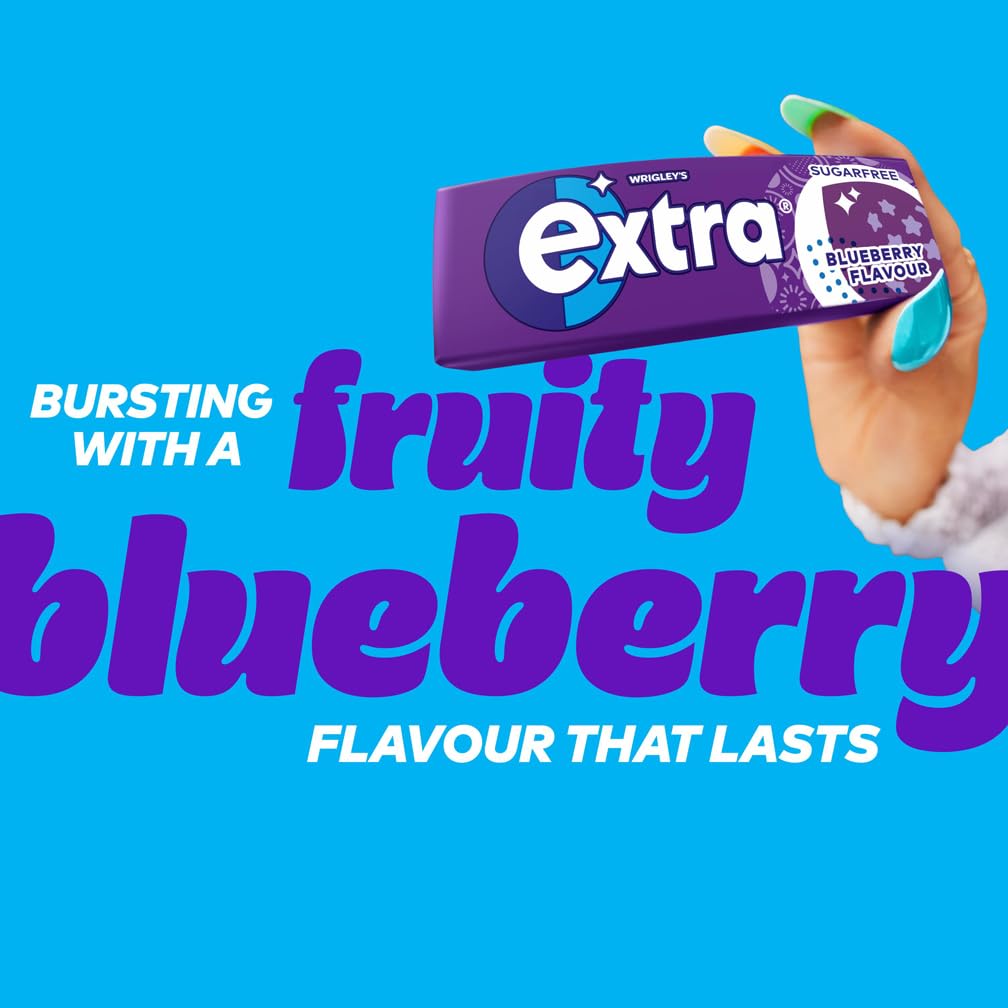 Wrigley's Extra Blueberry Sugar-Free Chewing Gum - 5 Packs of 10 Pieces (50 Total)