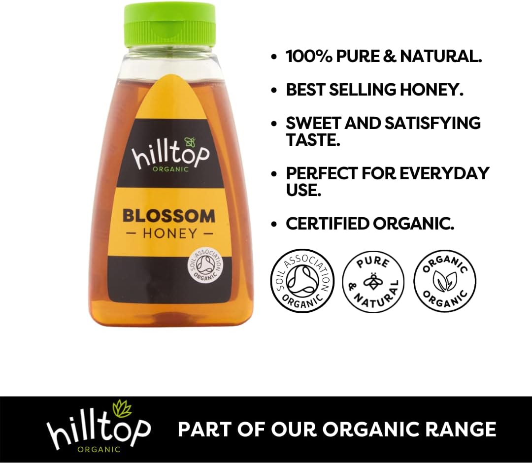 Hilltop Honey - Organic Blossom Honey - Squeezy Bottle - 340g