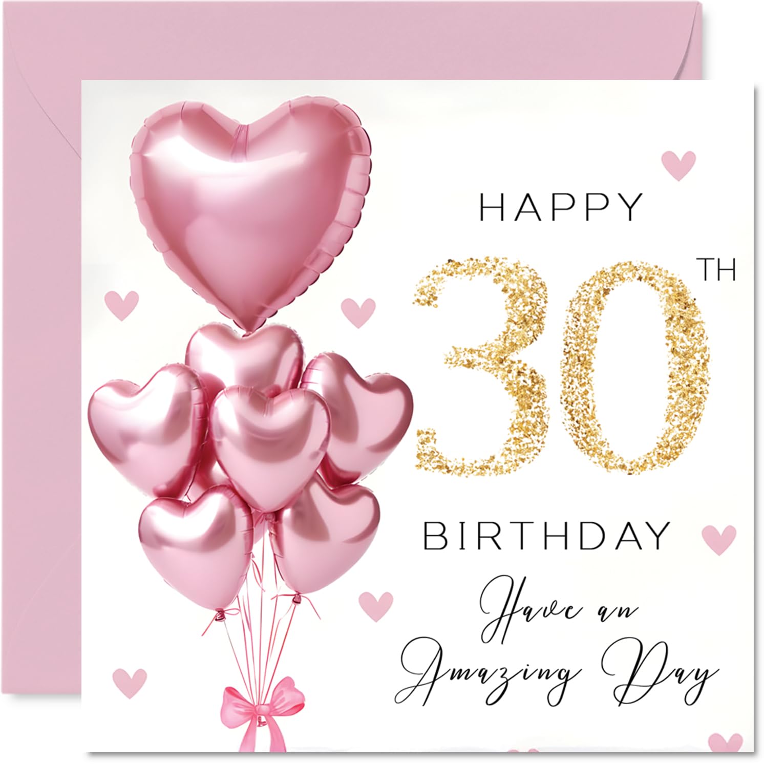 Stuff4 30th Birthday Card for Women - Pink Glitter Balloons Design | 145mm Square | Blank Inside 1