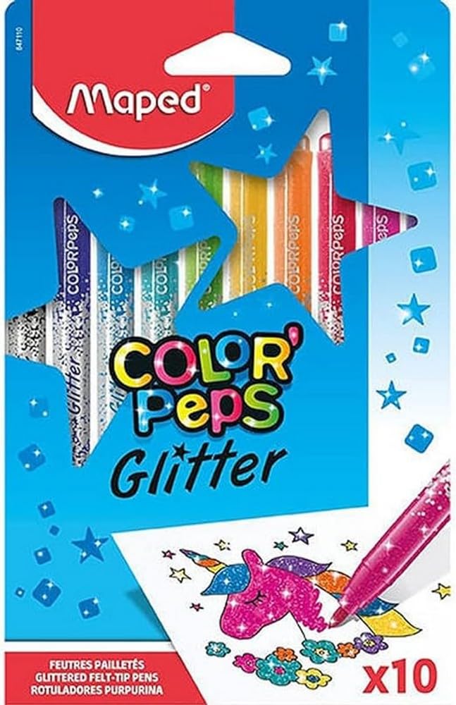 Maped Color'Peps Glitter Felt Tip Pens - 10 Bright Washable Colours | Medium Tip 1