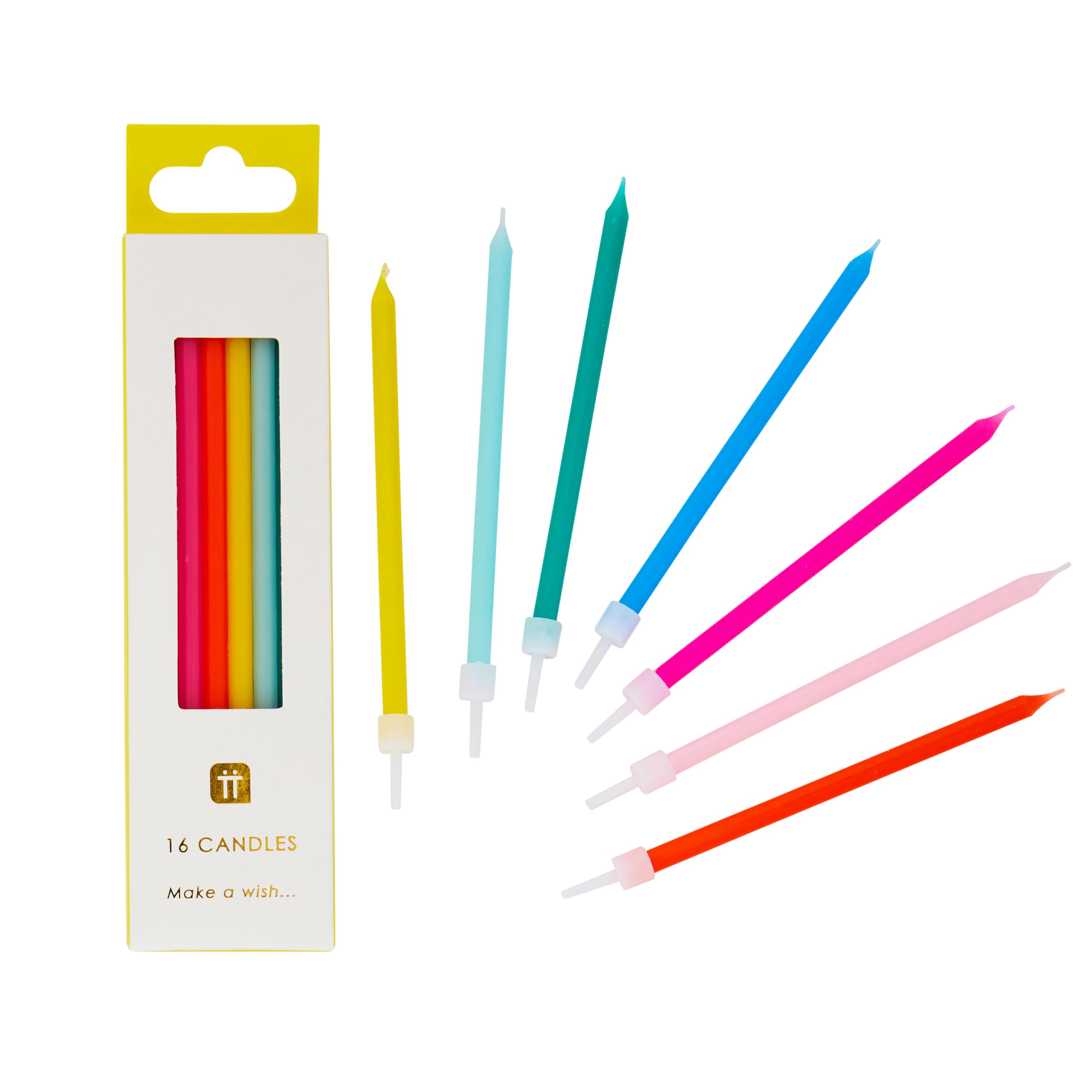 Talking Tables 16 x Colourful Birthday Candles with Holders | 10cm Tall Thin Cake Toppers in Rainbow Colours 1