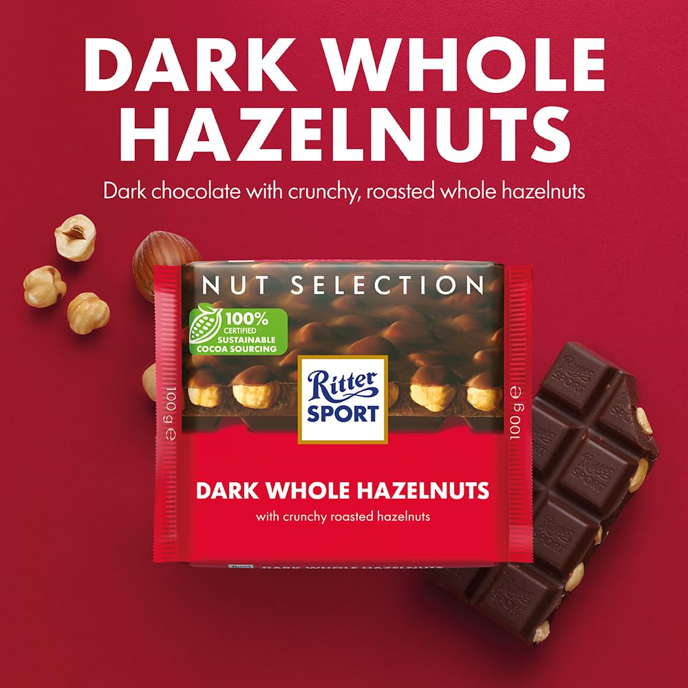 Ritter Sport Dark Chocolate Bar with Whole Hazelnuts - 100g