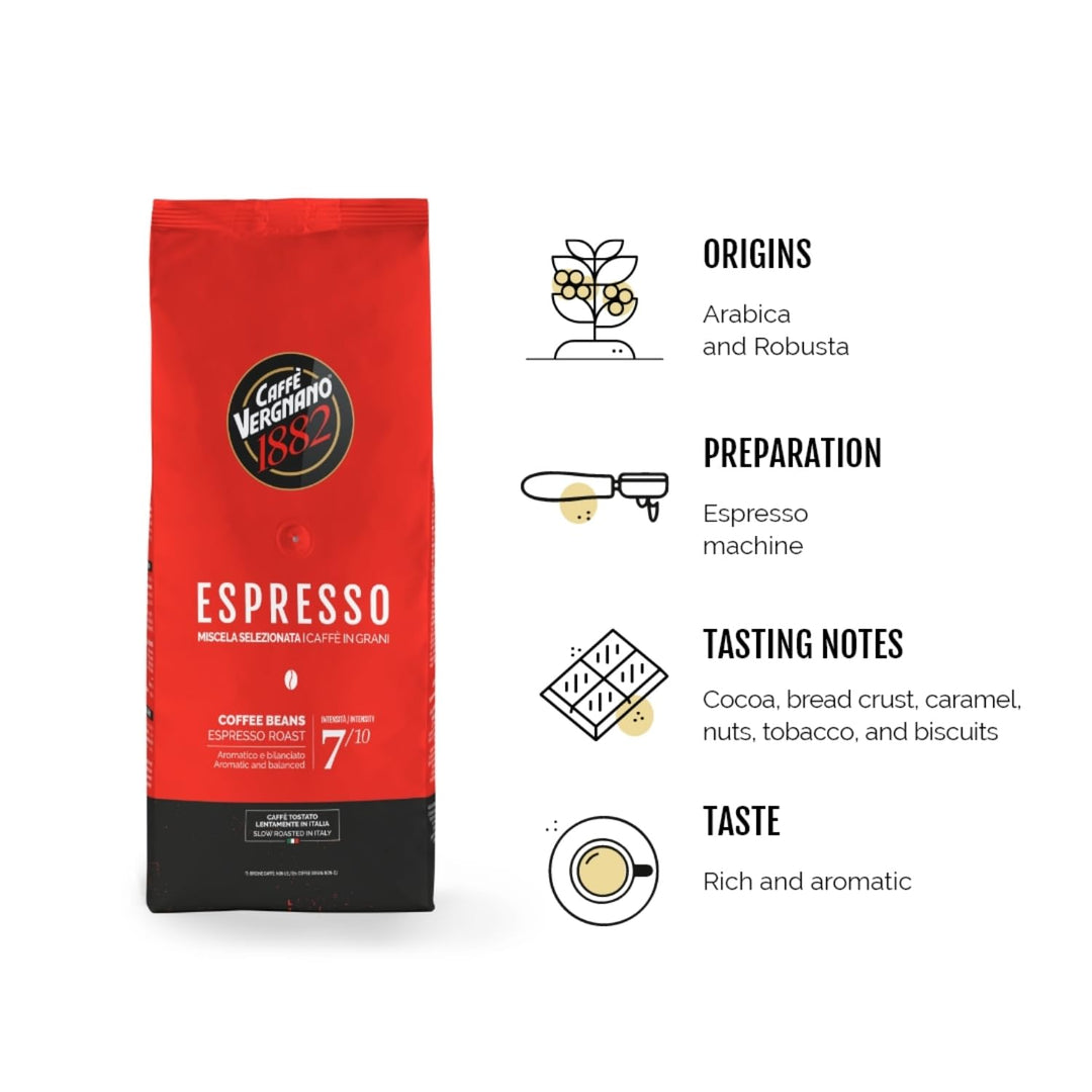 Caffè Vergnano 1882 Espresso Whole Bean Coffee - 1 kg Pack