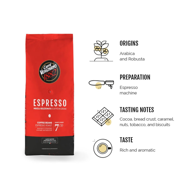 Caffè Vergnano 1882 Espresso Whole Bean Coffee - 1 kg Pack
