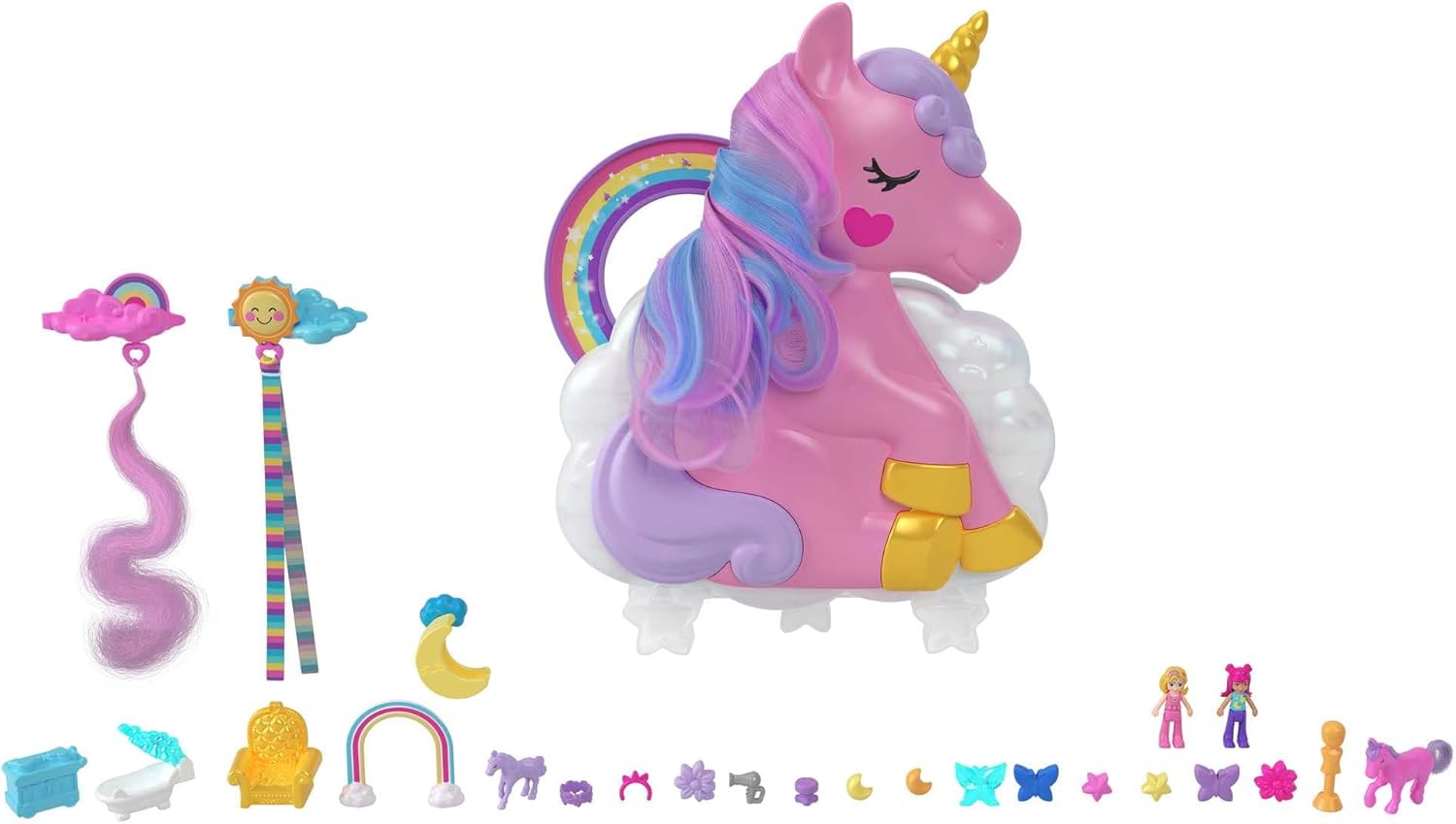 Polly Pocket Rainbow Unicorn Salon - 2-in-1 Styling Head & Playset for Kids 4+ 1