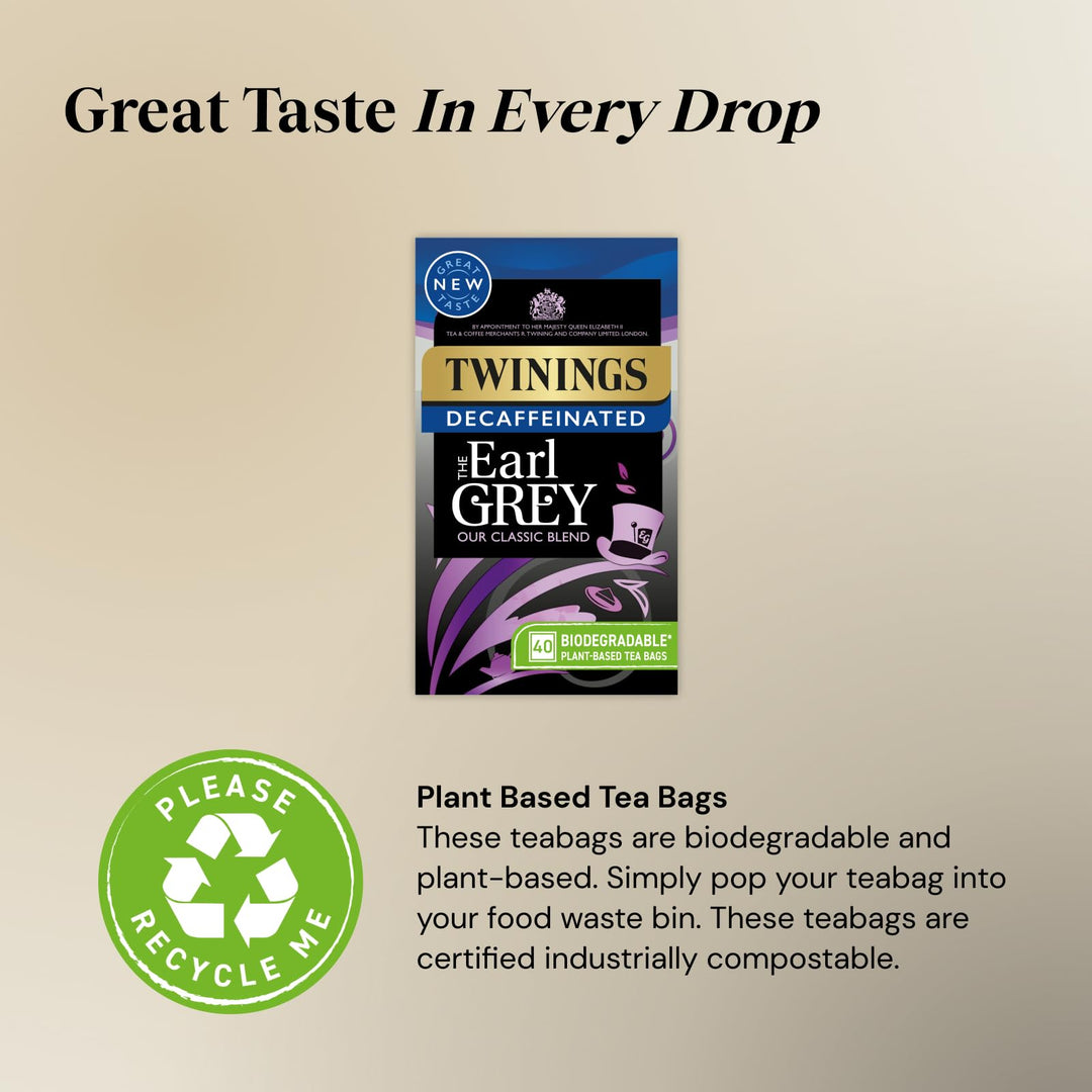 Twinings Earl Grey Bergamot & Lemon Flavoured Decaffeinated Black Tea Blend – 40 Tea Bags