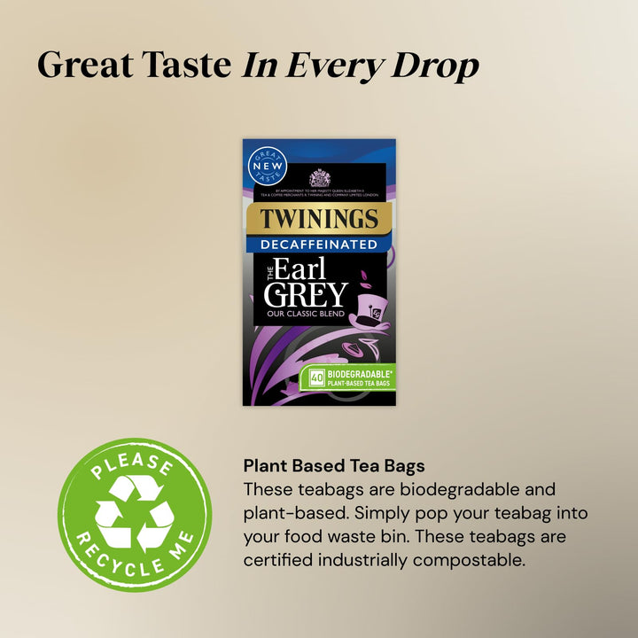 Twinings Earl Grey Bergamot & Lemon Flavoured Decaffeinated Black Tea Blend – 40 Tea Bags