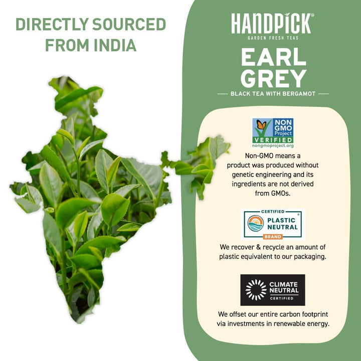 HANDPICK Earl Grey Black Tea Bags (100 Count) - 100% Pure Assam Tea with Bergamot Extract, Citrus Flavor, Brew Hot or Iced