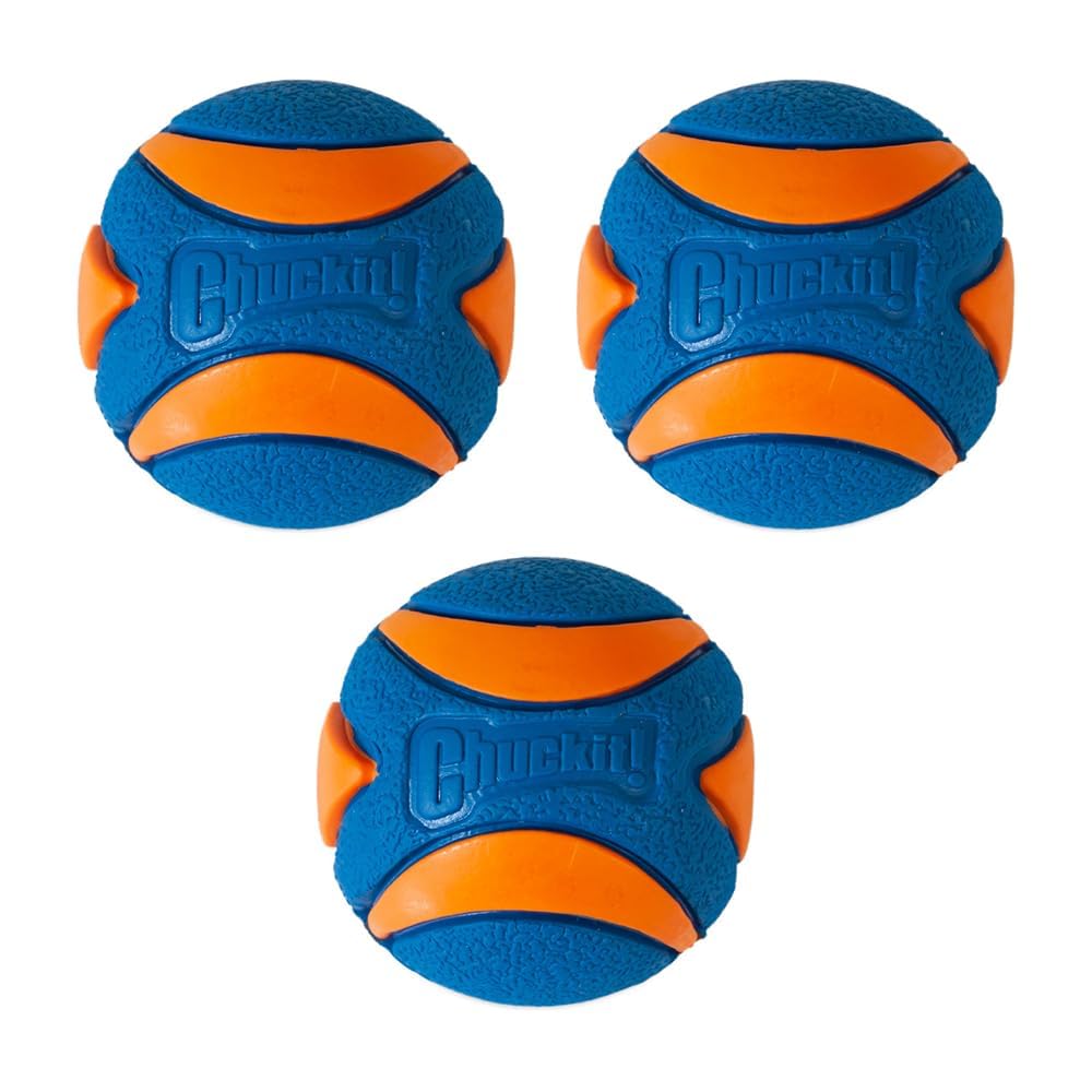 Chuckit! Ultra Squeaker Dog Ball - Medium Natural Rubber Fetch Toy | 3 Pack | Orange 1