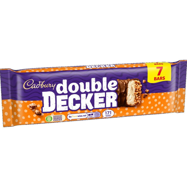 Cadbury Double Decker Chocolate Bars - Crispy Cereal & Chewy Nougat in Milk Chocolate, 7-Pack