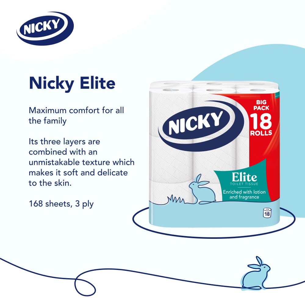 Nicky Elite Scented Toilet Tissue - 3-Ply, Talc Fragrance, 18 Rolls