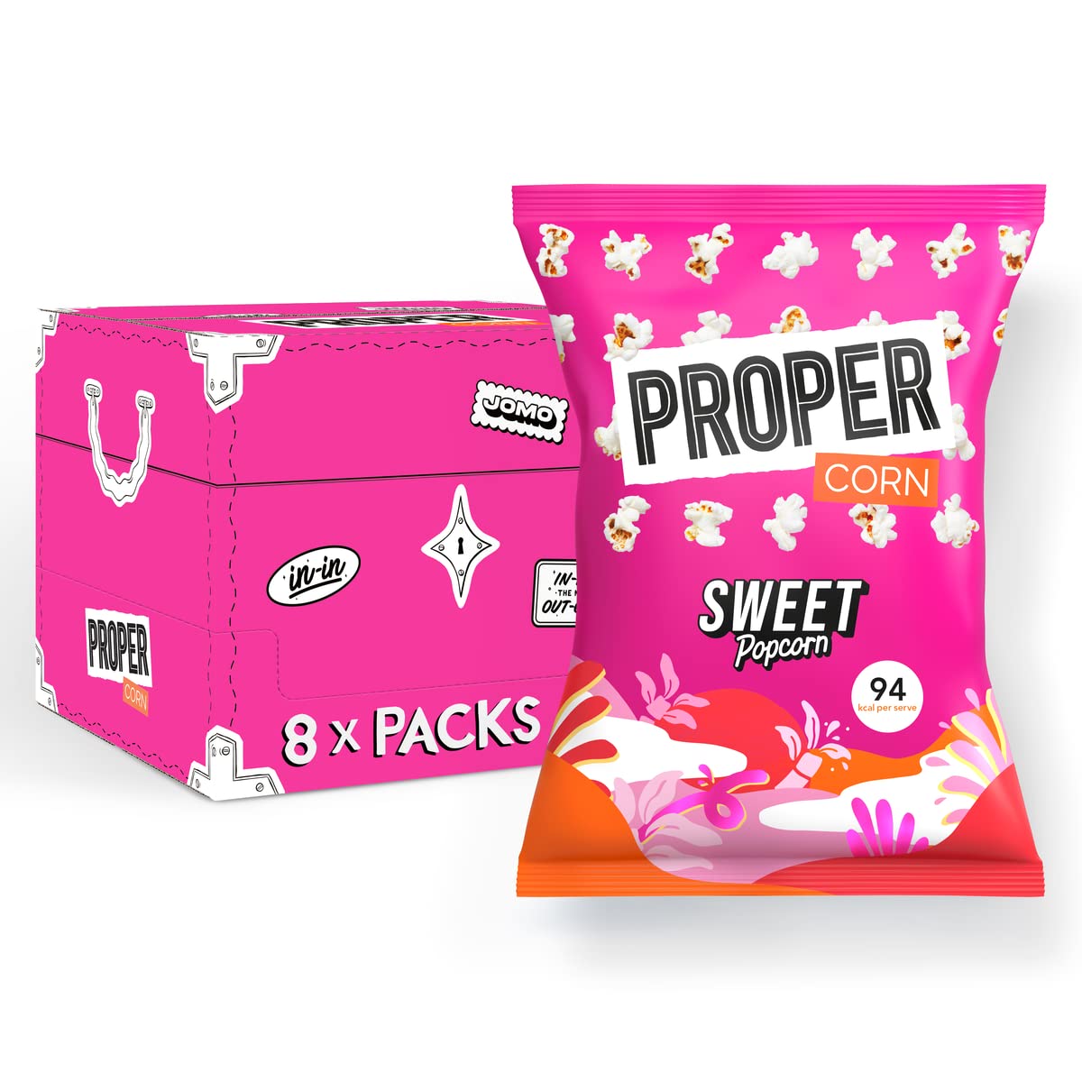PROPER Sweet Popcorn, 90g Sharing Bag, Pack of 8, Vegan, Gluten-Free, Natural Flavourings, 94 kcal 1